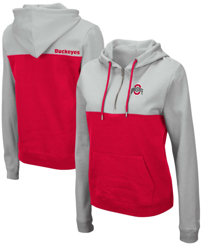 Colosseum Women's Gray, Scarlet Ohio State Buckeyes Aidan Half-zip Hoodie In Gray,scarlet