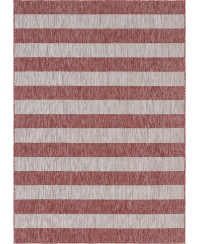 Bayshore Home Outdoor Banded Distressed Stripe 7' X 10' Area Rug In Rust
