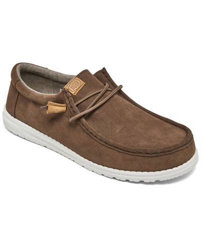Hey Dude Men's Wally Sox Craft Suede Casual Moccasin Sneakers From Finish Line In Brown