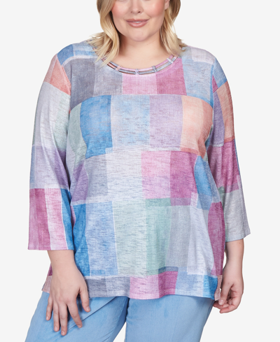 Alfred Dunner Plus Size Swiss Chalet Colorblock Double Strap Classic Top In Multi