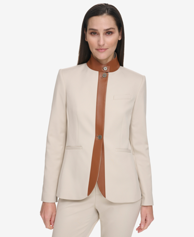 Tommy Hilfiger Womens Faux Leather Trimmed Jacket Mid Rise Slim Leg Pants  In Flax,totoise | ModeSens