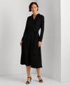 Ralph Lauren Women's Self-belt Long-sleeve Surplice Georgette Midi Dress In Black