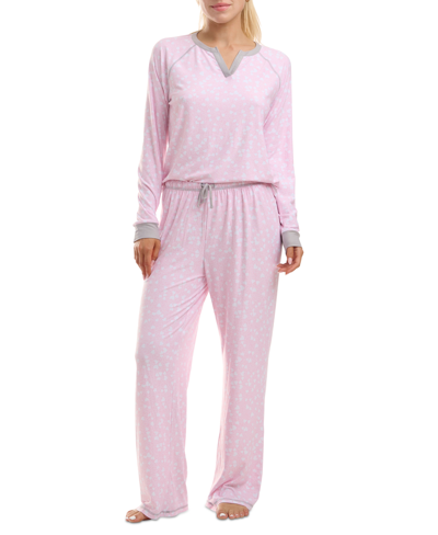 Splendid Women's 2-pc. Printed Drawstring Pajamas Set In Pink Heart Outlines