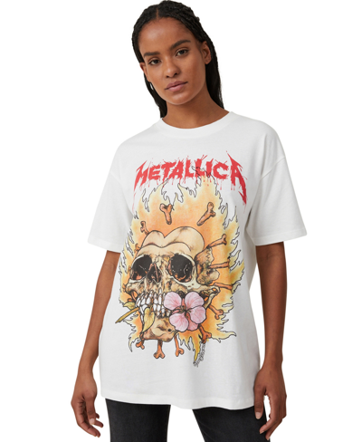 Cotton On Women's The Oversized Metallica T-shirt In Metallica Flower Skull,vintage White