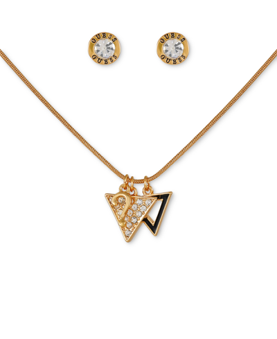 Guess Gold-tone Crystal Triangle Pendant Necklace & Stud Earrings Gift Set