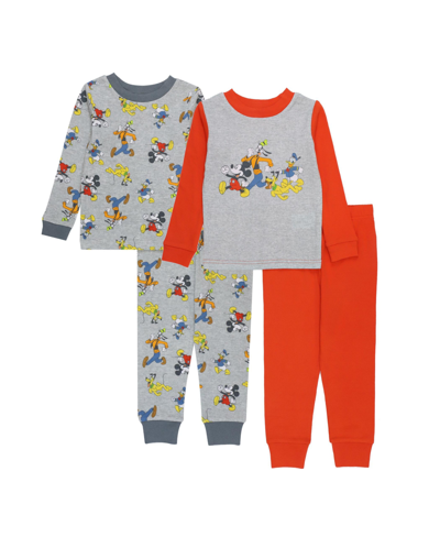 Mickey Mouse Baby Boys Long Sleeve Cotton 4 Piece Pajama Set In Assorted