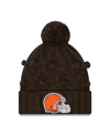 NEW ERA BIG GIRLS NEW ERA BROWN CLEVELAND BROWNS TOASTY CUFFED KNIT HAT WITH POM