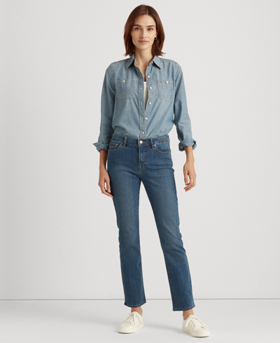 Lauren Ralph Lauren Petite Mid-rise Straight Jean, Petite & Petite Short Lengths In Ocean Blue Wash Denim