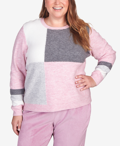 Alfred Dunner Plus Size Swiss Chalet Colorblock Texture Crew Neck Sweater In Multi