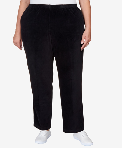 Alfred Dunner Plus Size Drama Queen Casual Short Length Velour Pants In Black