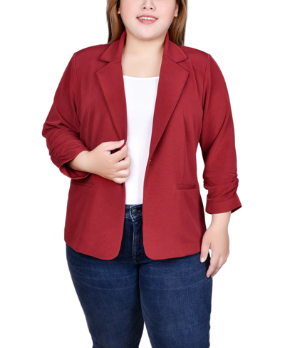 Ny Collection Plus Size 3/4 Sleeve Knit Ottoman Jacket In Burgundy