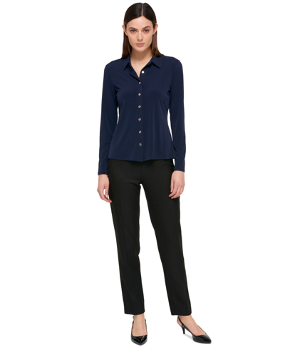 Tommy Hilfiger Women's Collared Button-front Blouse In Midnight