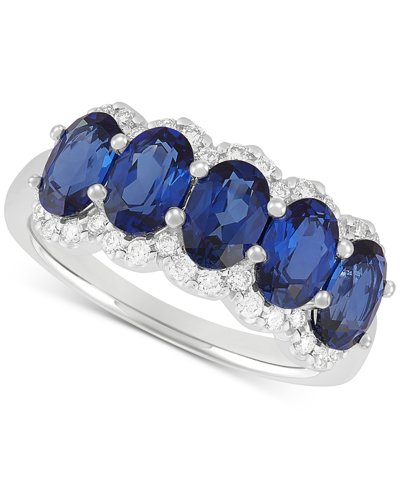 Grown With Love Lab Grown Sapphire (3-1/4 Ct. T.w.) & Lab Grown Diamond (1/3 Ct. T.w.) Five Stone Oval Ring In 14k W