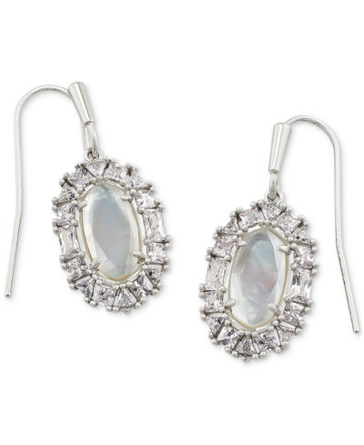 Kendra Scott Rhodium-plated Crystal-framed Mother-of-pearl Drop Earrings In Med Brown