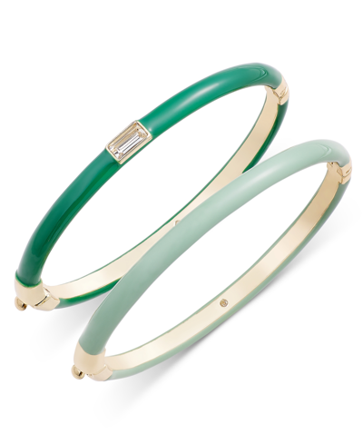 On 34th Gold-tone 2-pc. Set Enamel & Stone Hinge Bracelet, 2.3", Created For Macy's In Green