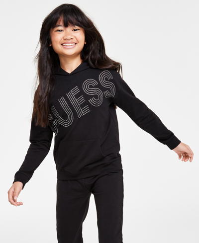 Guess Kids' Big Girls Stretch Rhinestone Logo Sweatshirt In Black