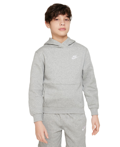 Nike Sportswear Big Kids Club Fleece Pullover Hoodie In Dark Grey Heather,white
