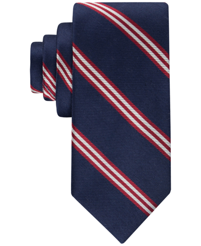 Tommy Hilfiger Men's Twill Bar Stripe Tie In Navy Red