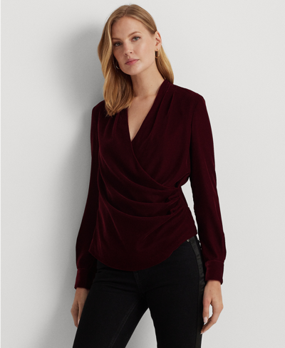 Lauren Ralph Lauren Pleated Velvet Surplice Blouse In Deep Rhodonite Velvet