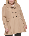 CALVIN KLEIN PLUS SIZE HOODED DOUBLE-BREASTED SKIRTED RAINCOAT