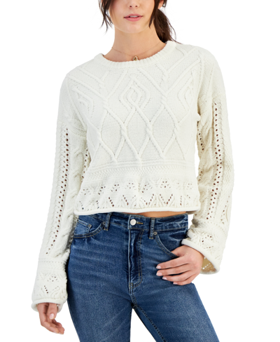 Planet Heart Juniors' Chenille Cropped Sweater In Egret
