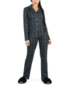 MEMOI WOMEN'S PLAID NOTCH COLLAR COTTON BLEND PAJAMA SET