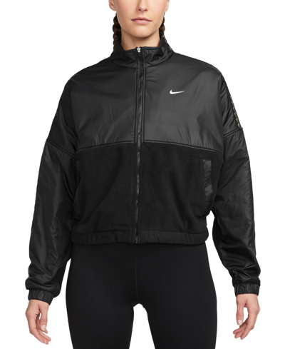 Nike Women's One Therma-fit Fleece Full-zip Jacket In Black,black,white