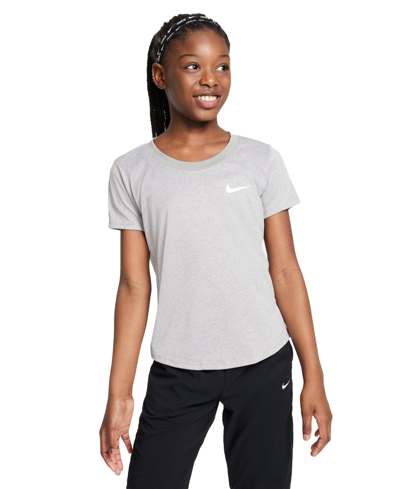 Nike Kids' Girls Dri-fit Training T-shirt In Tumbled Grey