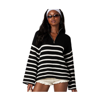 Edikted Stripe Oversize Quarter Zip Sweater In Black-and-white