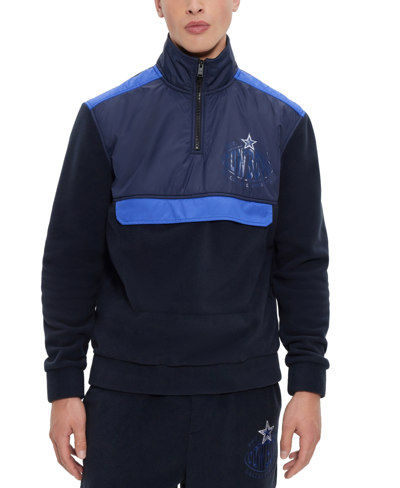 Hugo Boss X Nfl Zip-neck Sweatshirt With Collaborative Branding In Dark Blue