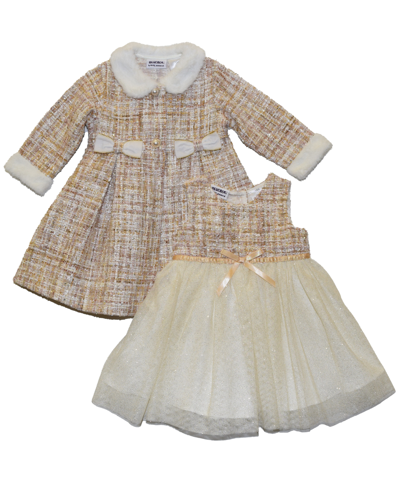 Blueberi Boulevard Baby Girls Lurex Tweed Fit-and-flare Sparkle Dress With Swing Coat Set In Cream