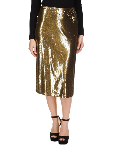Michael Kors Sequin Midi Skirt In Black,gold