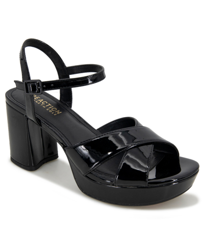 Kenneth Cole Reaction Women's Reeva Criss-cross Platform Dress Sandals In Black Patent