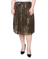 Ny Collection Plus Size Knee Length Sequined Skirt In Gold