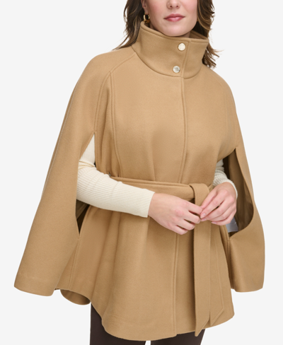 Calvin Klein Womens Double-breasted Cape Coat In Camel