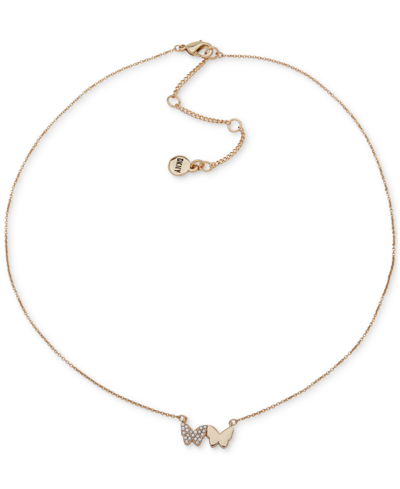 Dkny Gold-tone Crystal Pave Double Butterfly Pendant Necklace, 16" + 3" Extender In White