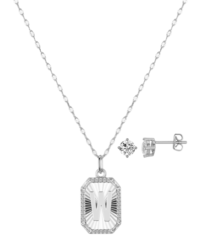 Unwritten Cubic Zirconia Initial Pendant Necklace And Stud Earring Set In Silver W