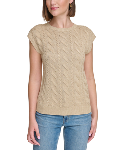 Calvin Klein Jeans Est.1978 Women's Cable-knit Metallic Sweater Vest In Wheat,gold