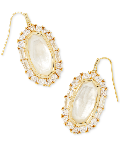 Kendra Scott 14k Gold-plated Crystal-framed Mother-of-pearl Drop Earrings In Med Brown