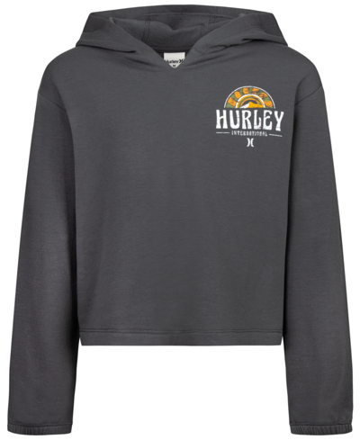 Hurley Kids' Big Girls Hooded Notched Pullover Hoodie In Shadow Black