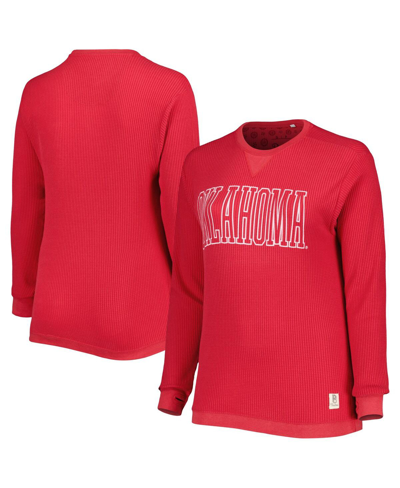 Pressbox Crimson Oklahoma Sooners Surf Plus Size Southlawn Waffle-knit Thermal Tri-blend Long Sleeve