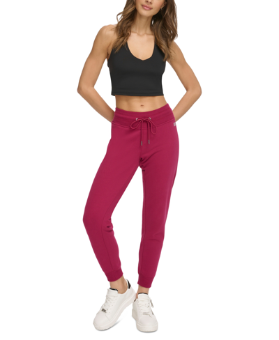 Dkny Sport Women's Rhinestone Logo Joggers In Beet,silver