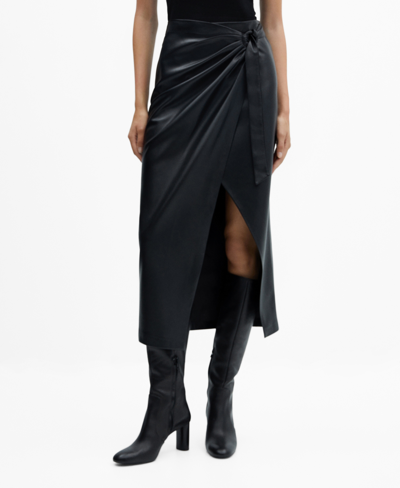 Mango Women's Midi Leather Effect Bucked Skirt In Black