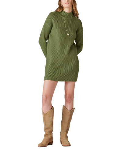 Lucky Brand Women's Mock Neck Knit Sweater Dress In Army Green Combo