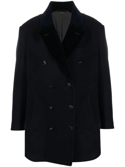 Tom Ford Double-breasted Wool Peacoat In Blue