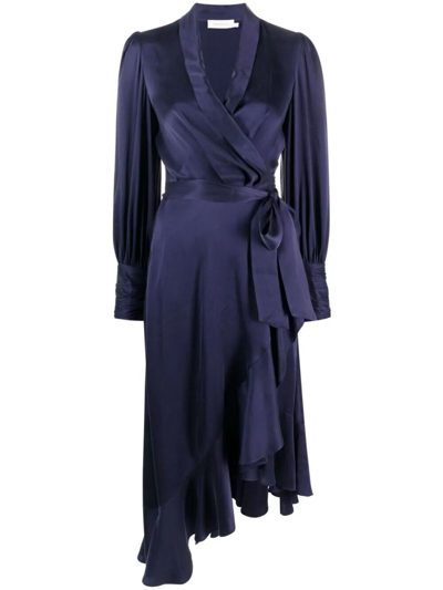 Zimmermann Silk Wrap Midi Dress In Blue