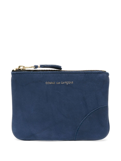 Comme Des Garçons Zipped Logo Wallet In Blue