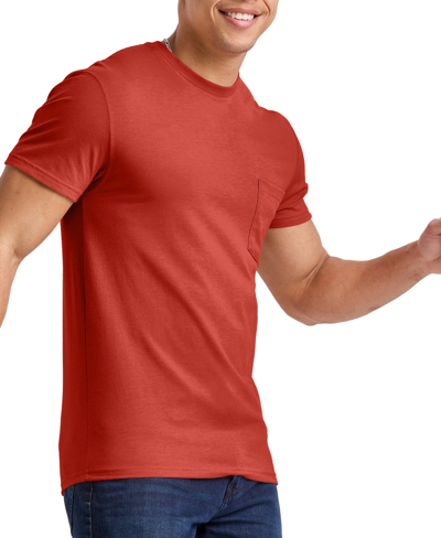 Alternative Apparel Men's Hanes Originals Cotton Short Sleeve Pocket T-shirt In Solar Crimson