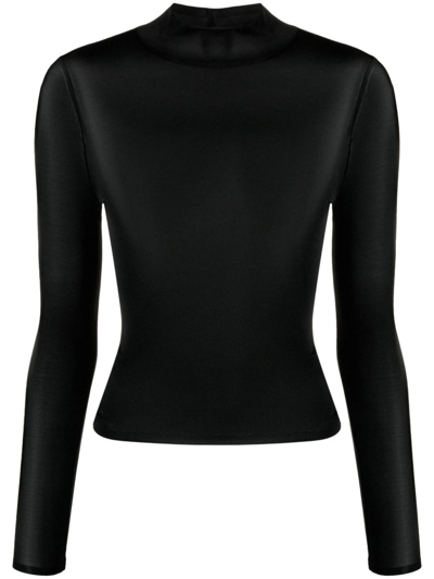 Courrèges Logo-embroidered Semi-sheer Top In Black