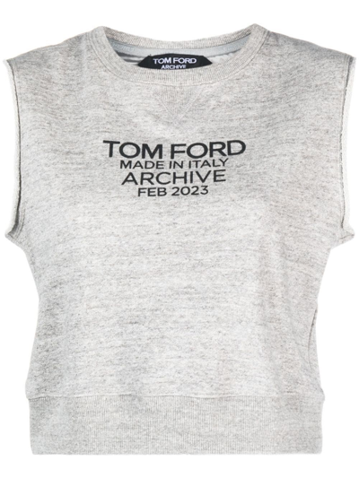 Tom Ford Cotton Tank Top With Logo Print In Grey